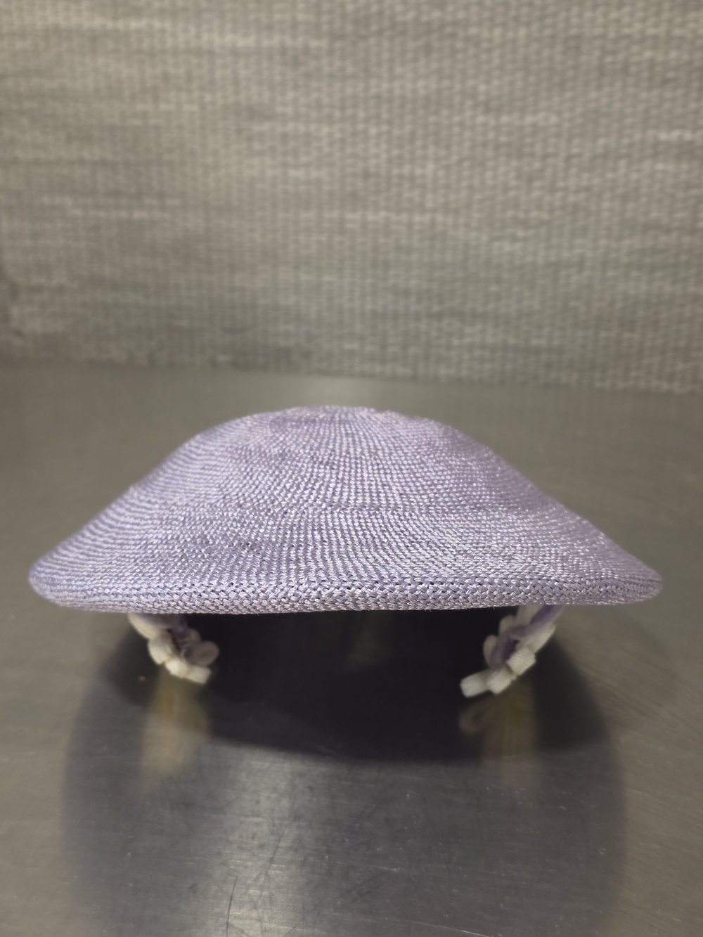 Vtg 1950s Original Brandt Lavender Straw Mushroom Hat Hidden Daisy Cord Flowers